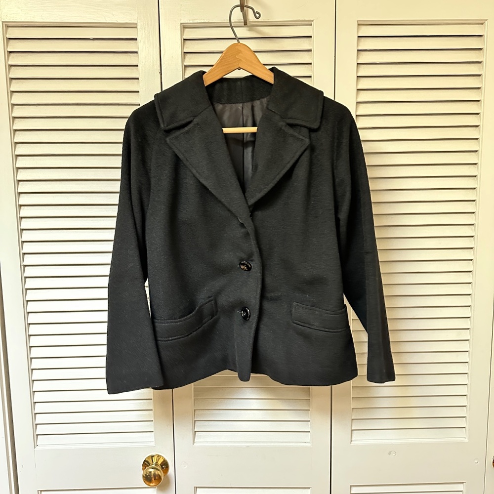 Vintage Alpaca Wool Hip Length Coat Jacket Black Medium Peerless USA